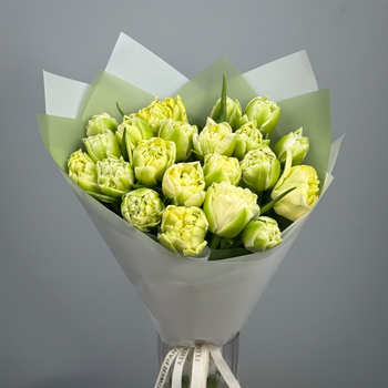 Букет из 21 светлых пионовидных тюльпанов