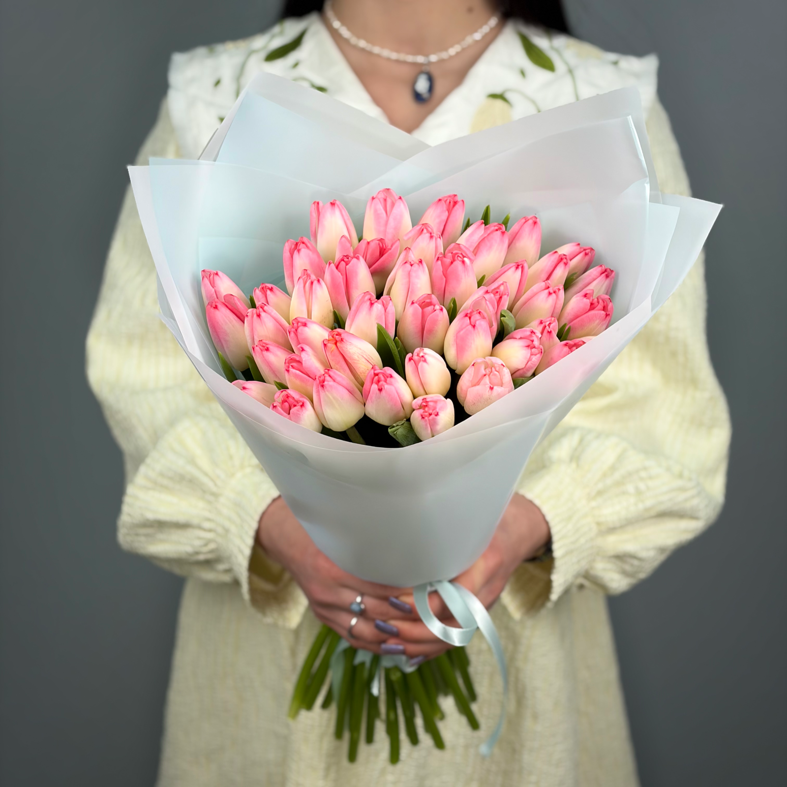Букет из 41 розовых тюльпанов