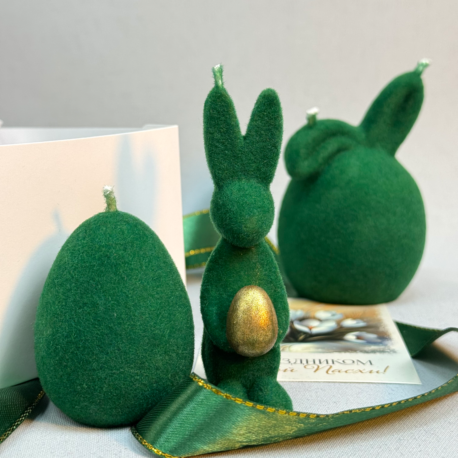 Набор свечей "Пасхальный зайчик" (фигурки кроликов,яйцо) Зеленый