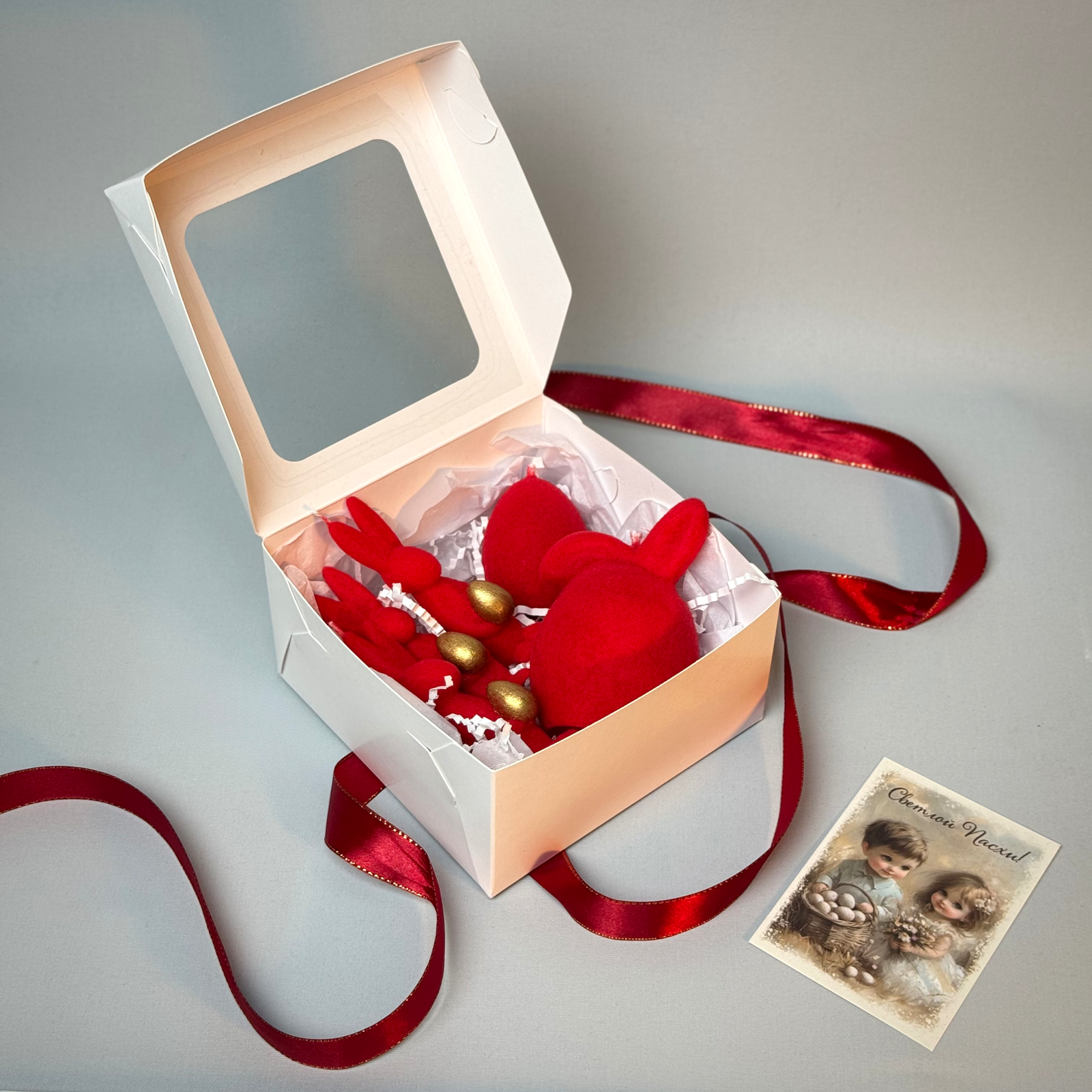 Набор свечей "Пасхальный зайчик" (фигурки кроликов,яйцо) Красный