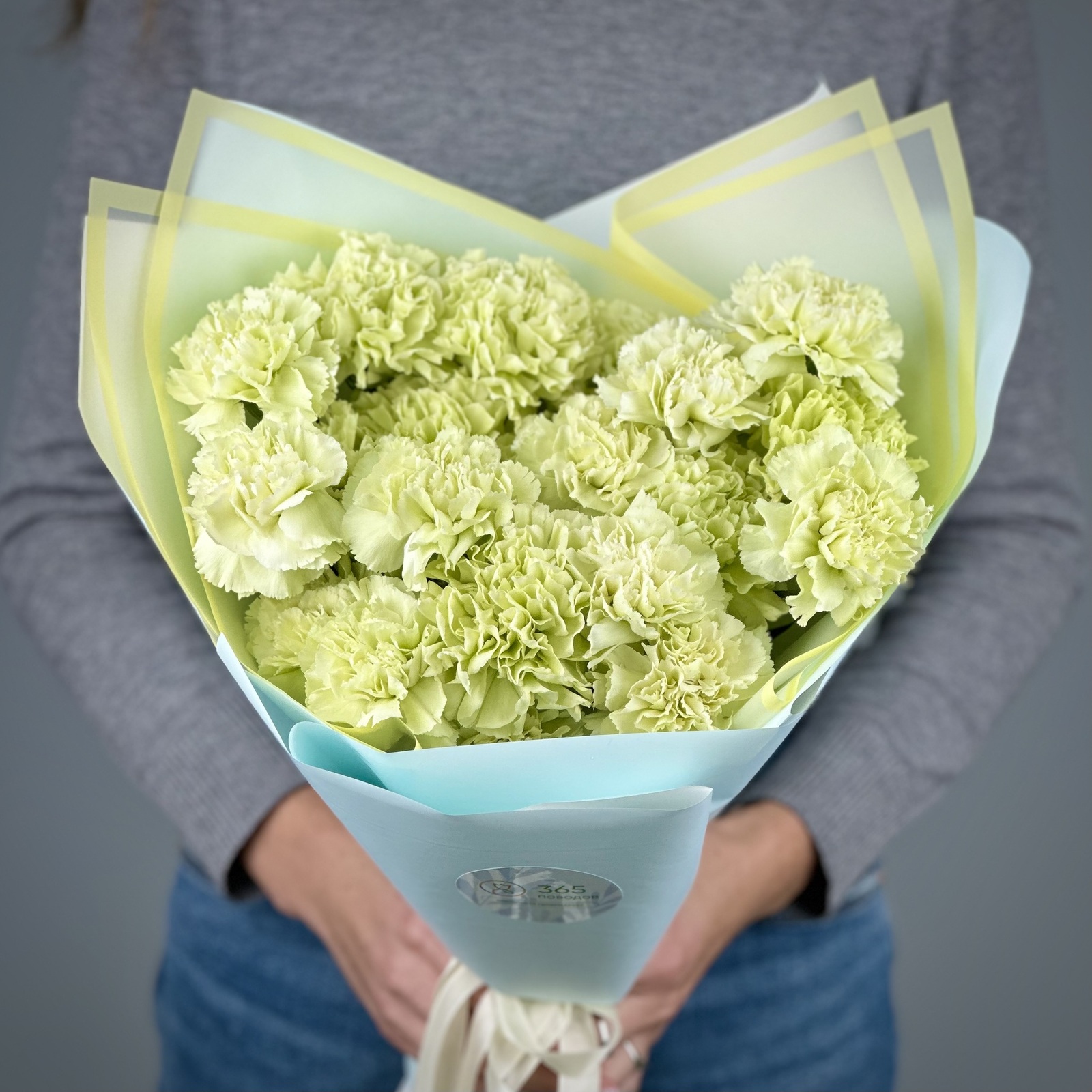 Букет из 25 фисташковых гвоздик