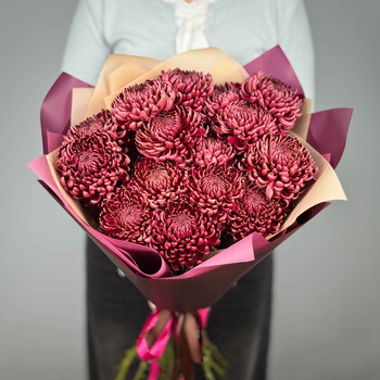 Букет из 15 хризантем Капучино