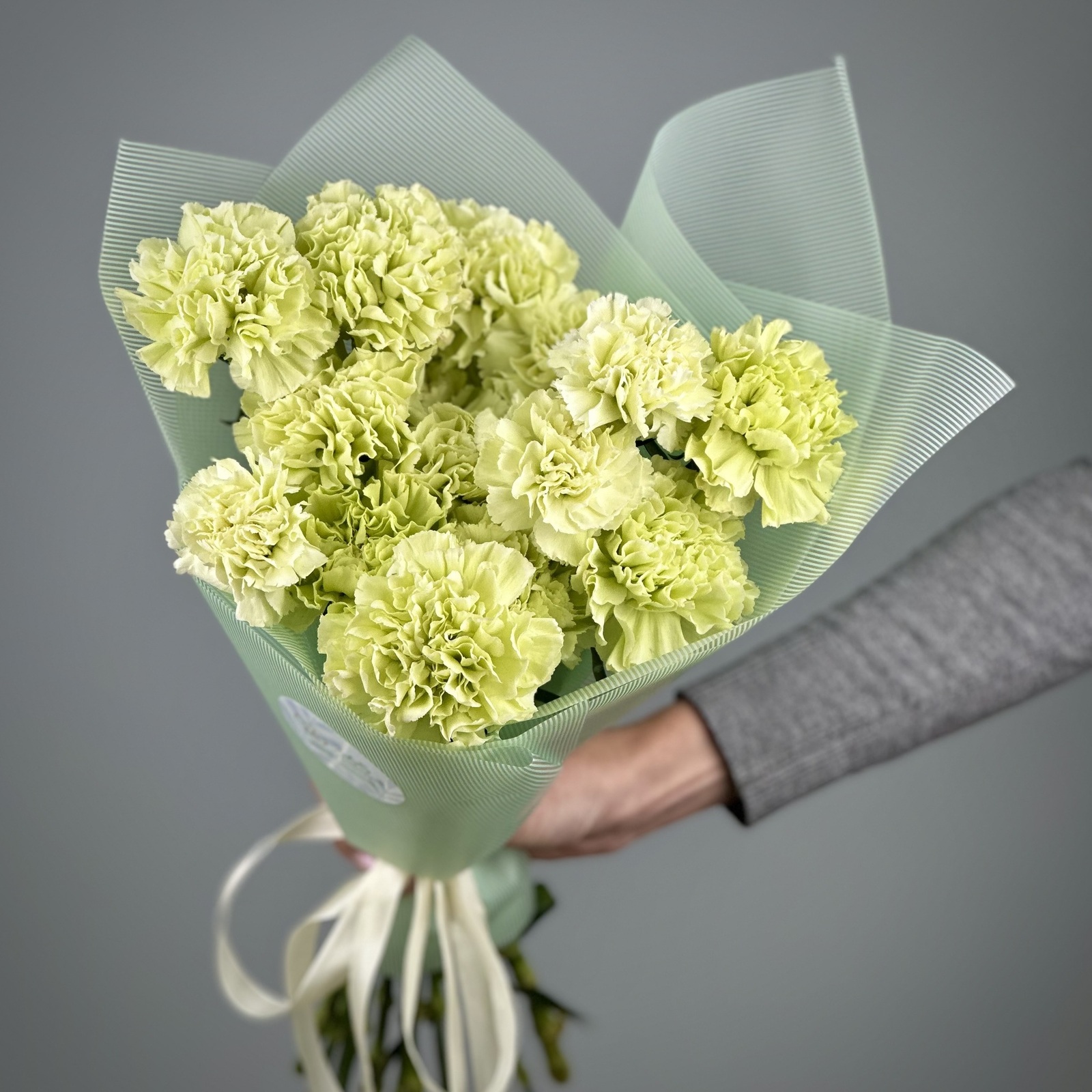 Букет из 15 фисташковых гвоздик